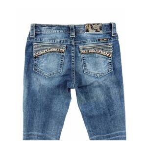 Miss Me Low Rise Slim Boot Medium Wash Y2K Embellished Bling Rhinestone Jeans
